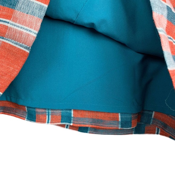 Ann Taylor Faux Wrap Skirt Plaid Linen Blue Orange Women’s 2 - Picture 7 of 7